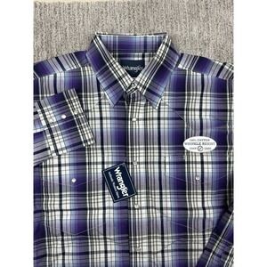 Wrangler Western Shirt Mens Size L Purple Plaid Long Sleeve Pearl Snap Front NEW
